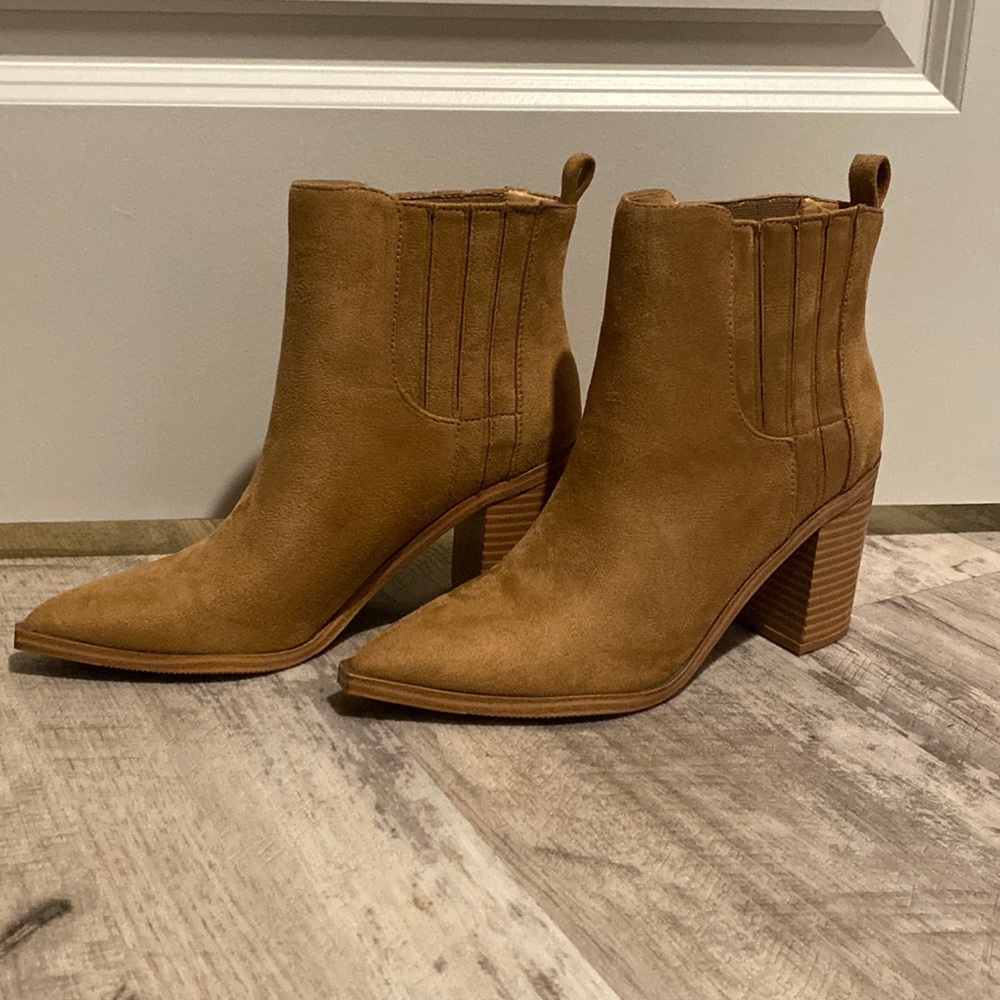 Tan ankle booties. NEVER BEEN WORN.